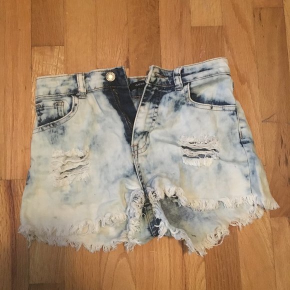 Acid Wash Distressed Jean Shorts - Picture 1 of 4